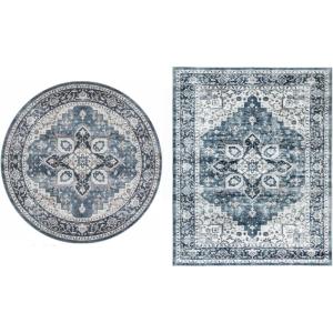 AMADA HOMEFURNISHING 5×7 and 5×5 Round Area Rugs Buying Together, Soft, Machine Washable, Stain-Resistant, Low-Profile Indoor Area Rugs with Non-Slip Backing & Durable Edge Binding