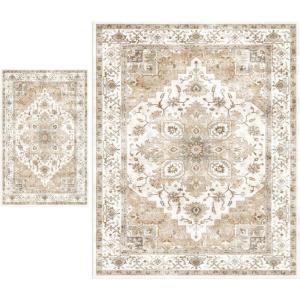 AMADA HOMEFURNISHING 8×10 and 2×5 Area Rugs Buying Together, Soft, Machine Washable, Stain-Resistant, Low-Profile Indoor Area Rugs with Non-Slip Backing & Durable Edge Binding