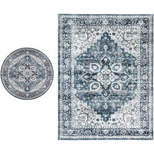 AMADA HOMEFURNISHING 9×12 and 4×4 Round Area Rugs Buying Together, Soft, Machine Washable, Stain-Resistant, Low-Profile Indoor Area Rugs with Non-Slip Backing & Durable Edge Binding