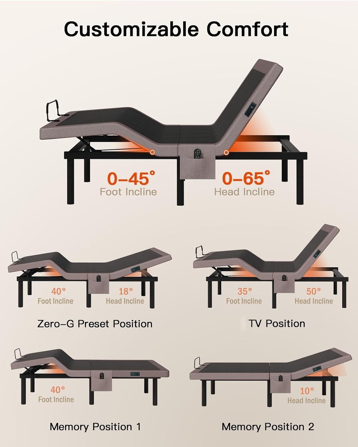 image:imageAdjustable Bed Frame with Massage Fits Platform Bed QueenQueen