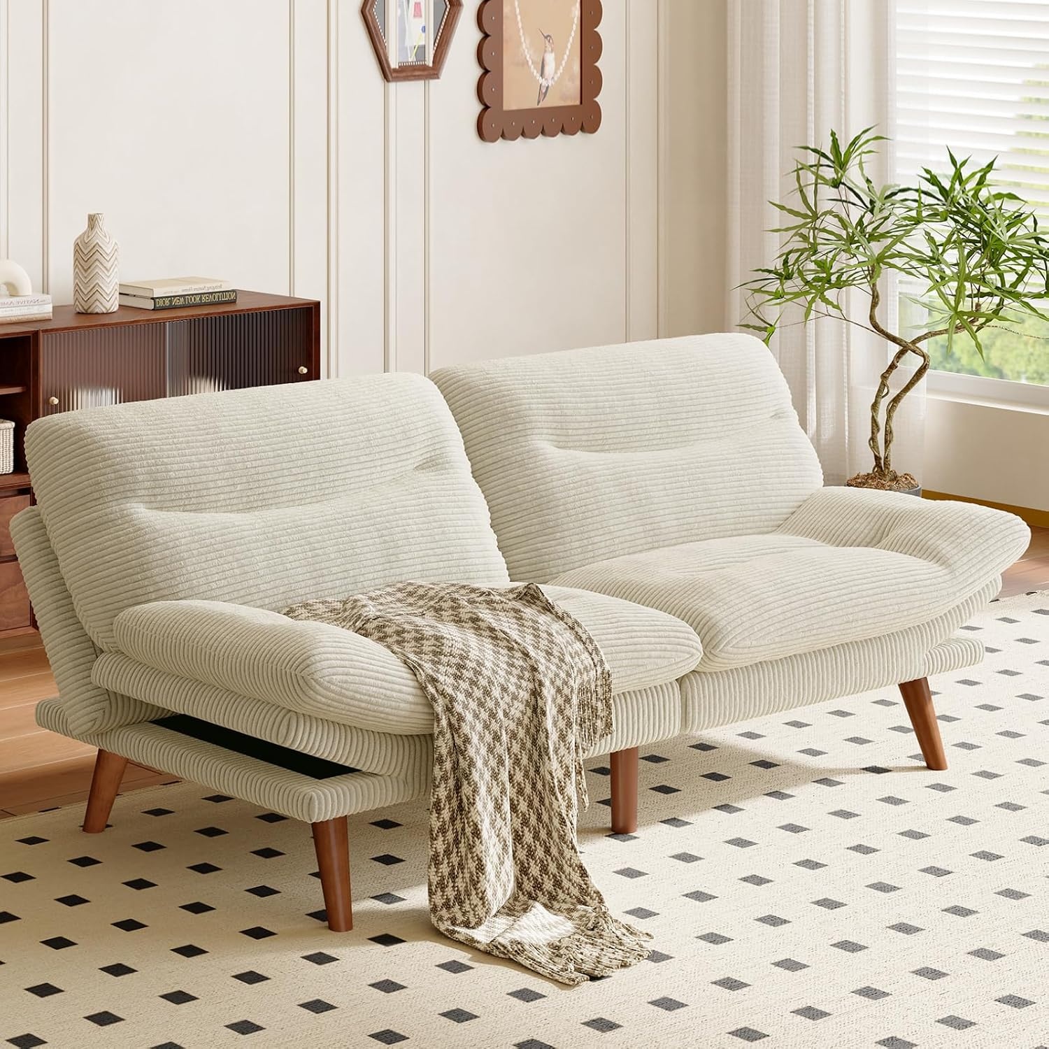 image:imageAmada Convertible Corduroy Futon Sofa Bed 66 inch Charcoal GrayBeige White