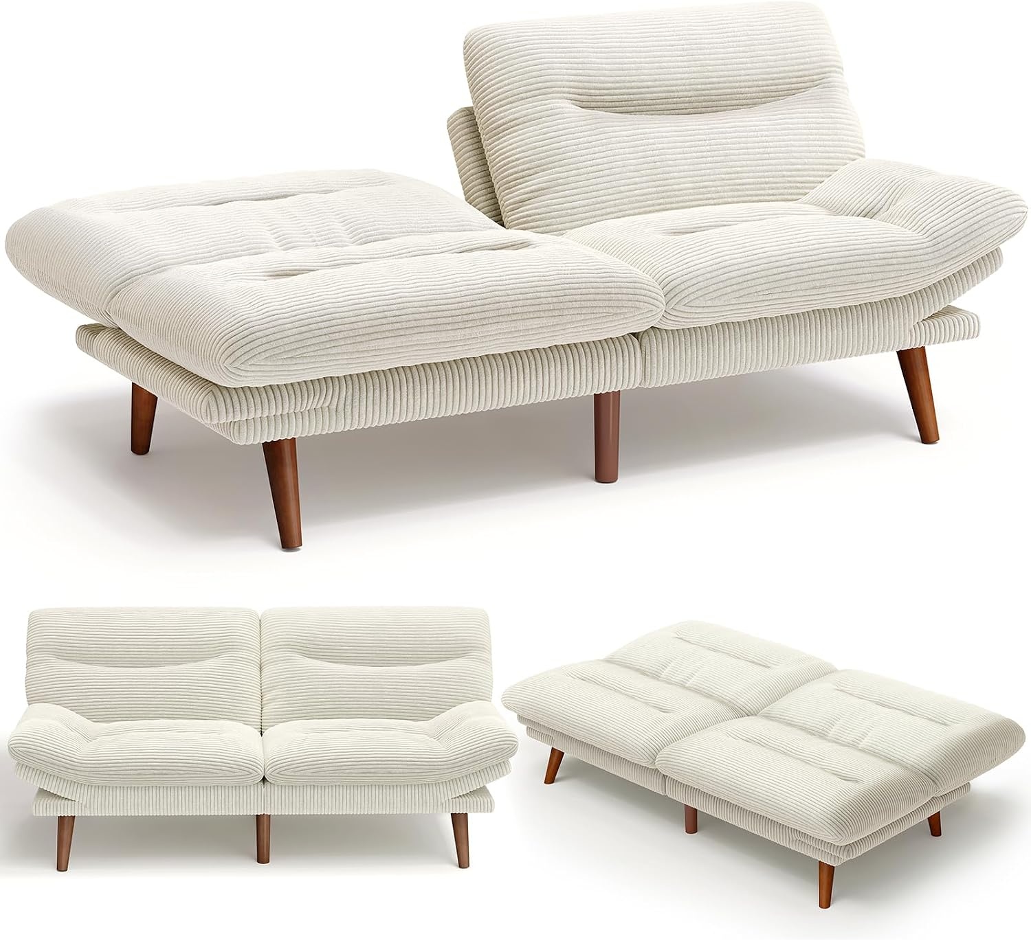 image:imageAmada Convertible Corduroy Futon Sofa Bed 66 inch Charcoal GrayBeige White