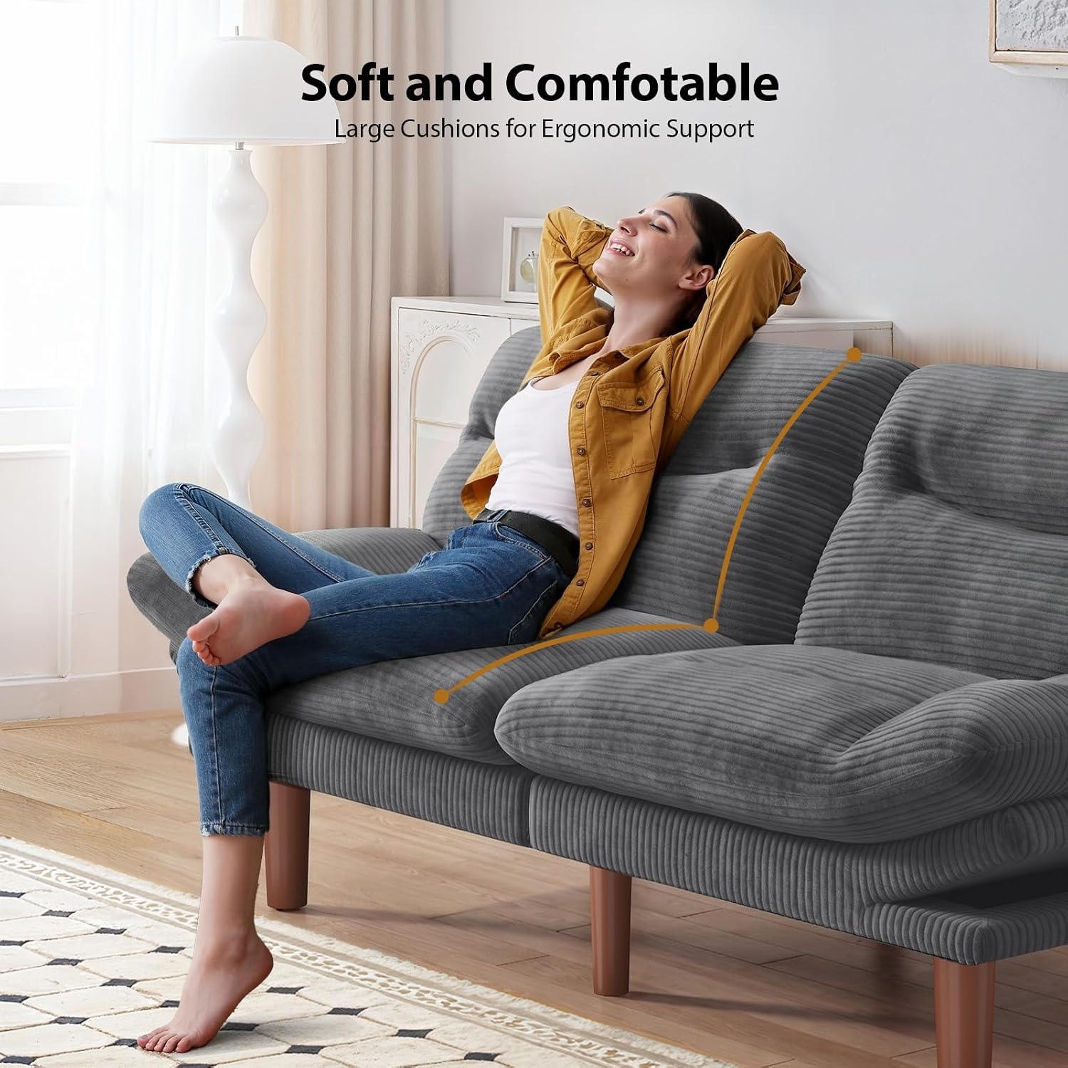 image:imageAmada Convertible Corduroy Futon Sofa Bed 66 inch Charcoal GrayCharcoal Gray