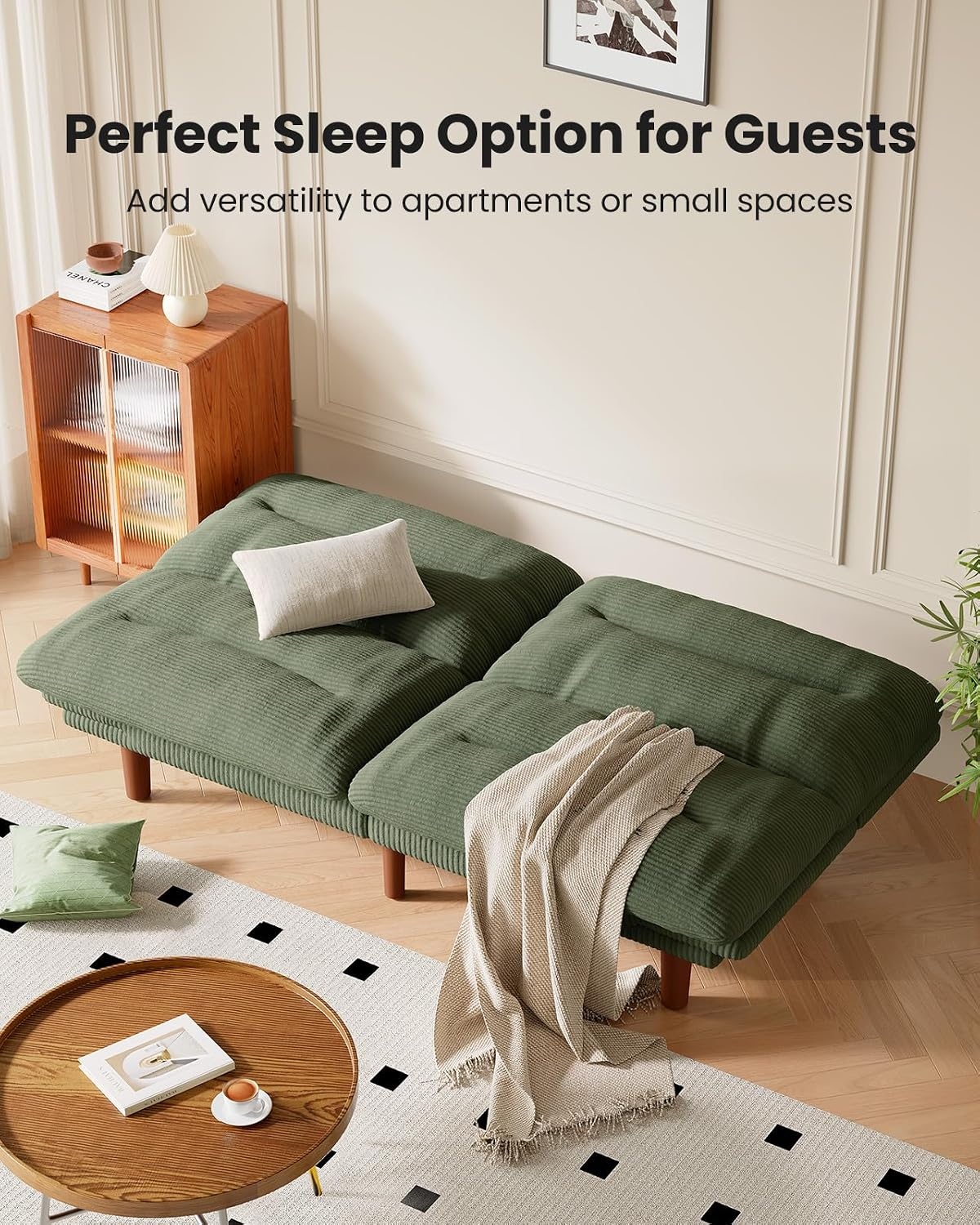 image:imageAmada Convertible Corduroy Futon Sofa Bed 66 inch Charcoal GrayForest Green