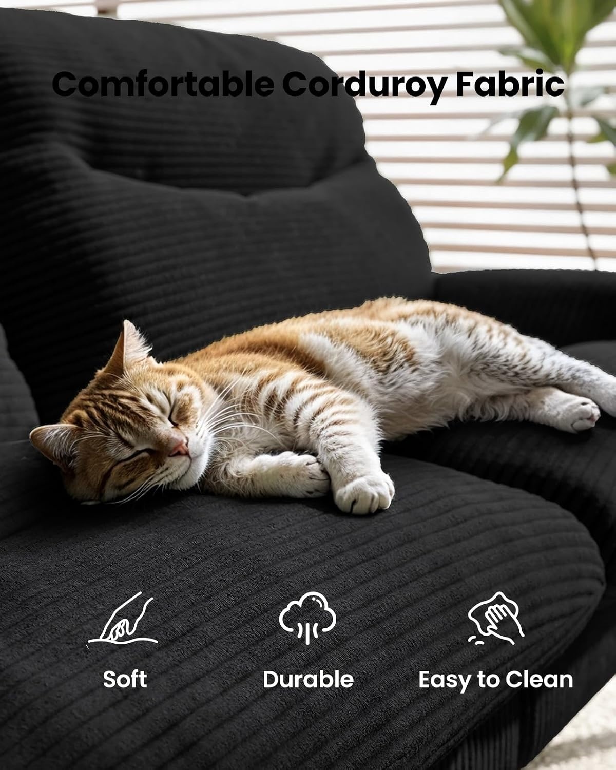 image:imageAmada Convertible Corduroy Futon Sofa Bed 66 inch Charcoal GrayPure Black
