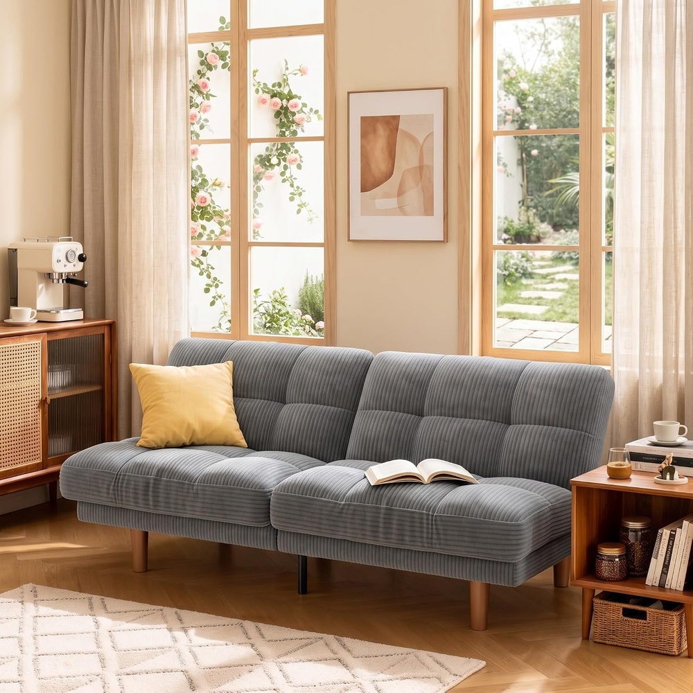 image:imageAmada 70Inch Convertible Futon Sofa Bed with Adjustable Backrest Gray