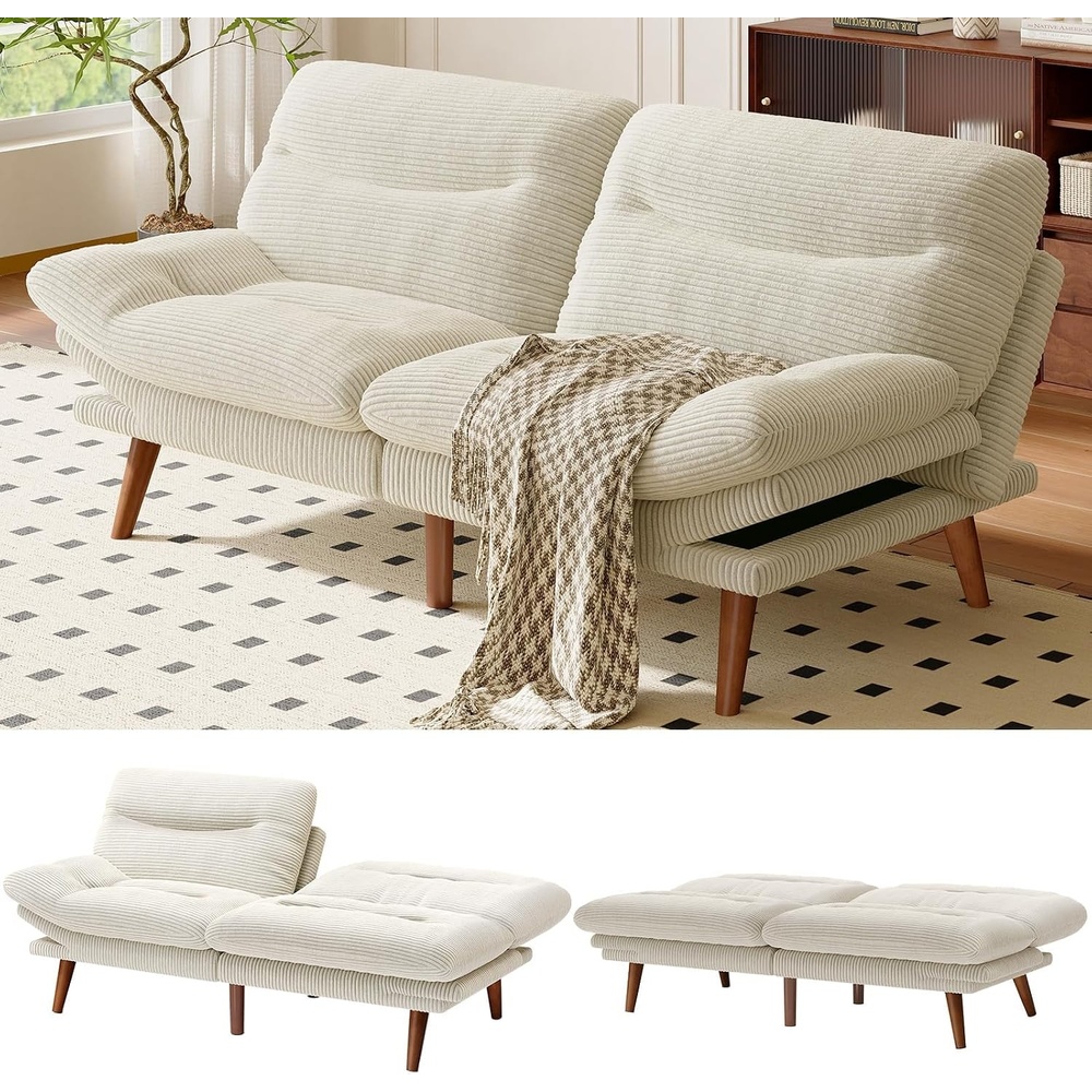image:imageAmada Convertible Corduroy Futon Sofa Bed 66 inch Charcoal GrayBeige White
