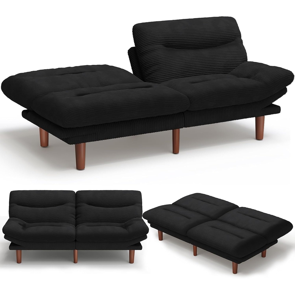 image:imageAmada Convertible Corduroy Futon Sofa Bed 66 inch Charcoal GrayBlack