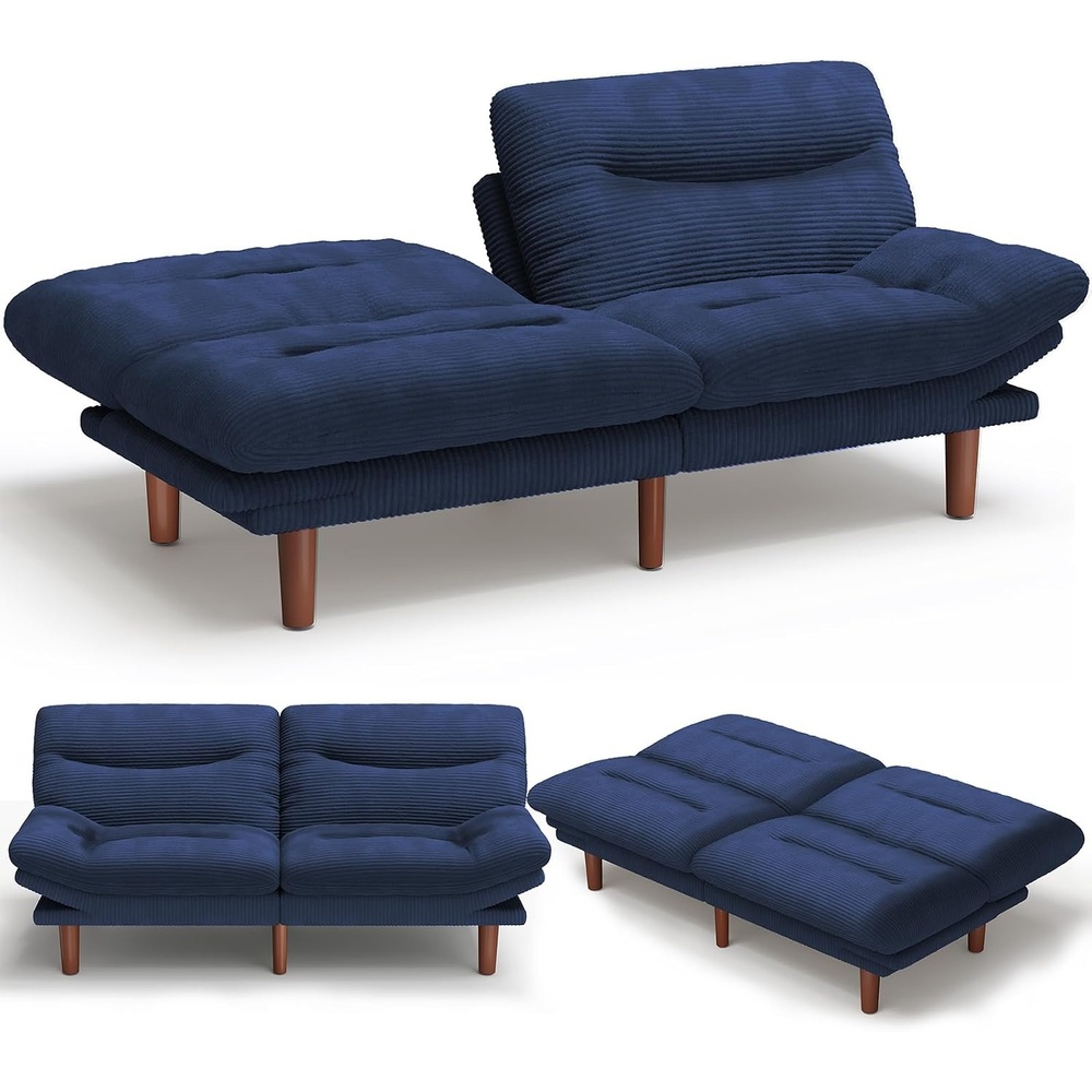 image:imageAmada Convertible Corduroy Futon Sofa Bed 66 inch Charcoal GrayBlue