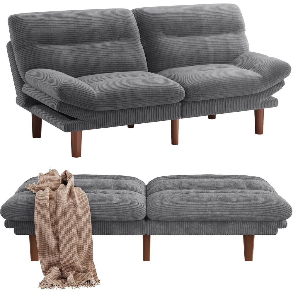 image:imageAmada Convertible Corduroy Futon Sofa Bed 66 inch Charcoal GrayCharcoal Gray