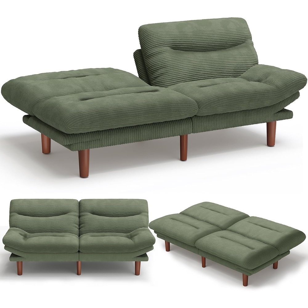 image:imageAmada Convertible Corduroy Futon Sofa Bed 66 inch Charcoal GrayForest Green
