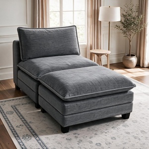 Amada Chenille Chaise Lounge, 37.8″ Deep Seat Sofa Chair with Ottoman, Gray(Grey)