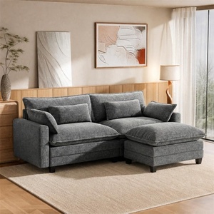 Amada Chenille Chaise Lounge, 37.8″ Deep Seat Sofa Chair with Ottoman, Gray(Light Gray)