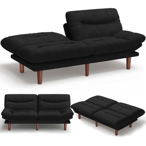 Amada Convertible Corduroy Futon Sofa Bed, 66 inch, Charcoal Gray(Black)
