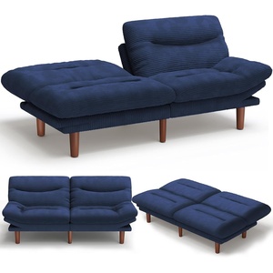 Amada Convertible Corduroy Futon Sofa Bed, 66 inch, Charcoal Gray(Blue)