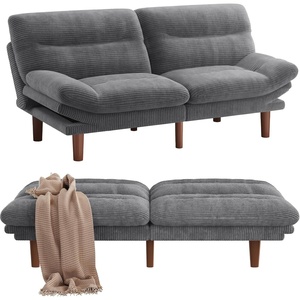 Amada Convertible Corduroy Futon Sofa Bed, 66 inch, Charcoal Gray(Charcoal Gray)