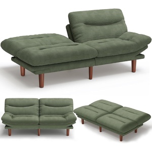 Amada Convertible Corduroy Futon Sofa Bed, 66 inch, Charcoal Gray(Forest Green)