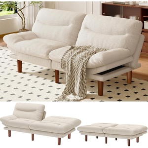 Amada Convertible Corduroy Futon Sofa Bed, 66 inch, Charcoal Gray(Off White)