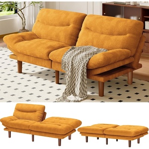 Amada Convertible Corduroy Futon Sofa Bed, 66 inch, Charcoal Gray(Orange)