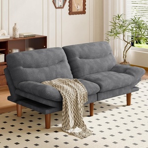 Amada Convertible Corduroy Futon Sofa Bed, 66 inch, Charcoal Gray(Warm Grey)