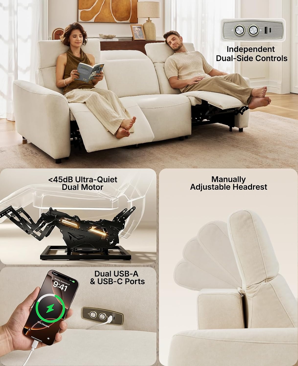 image:imageAmada 95 Power Reclining Sofa Oversized Zero Gravity 3Seater GrayBeige