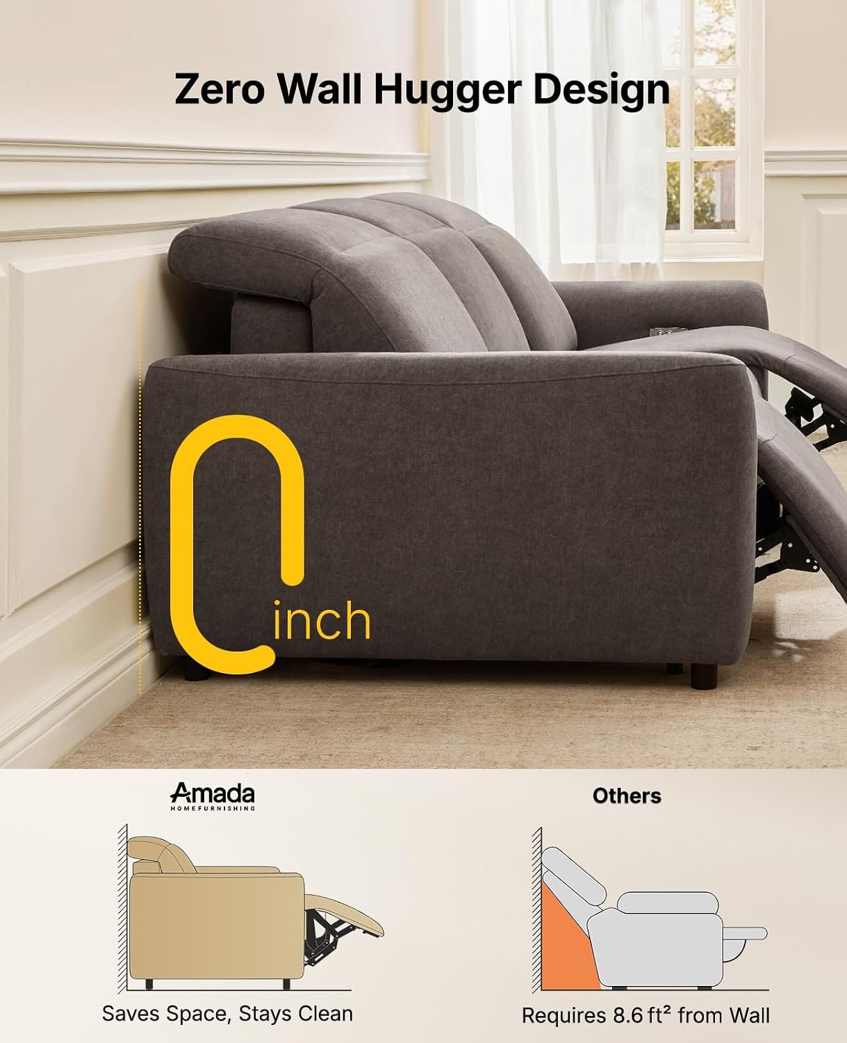 image:imageAmada 95 Power Reclining Sofa Oversized Zero Gravity 3Seater GrayGrey