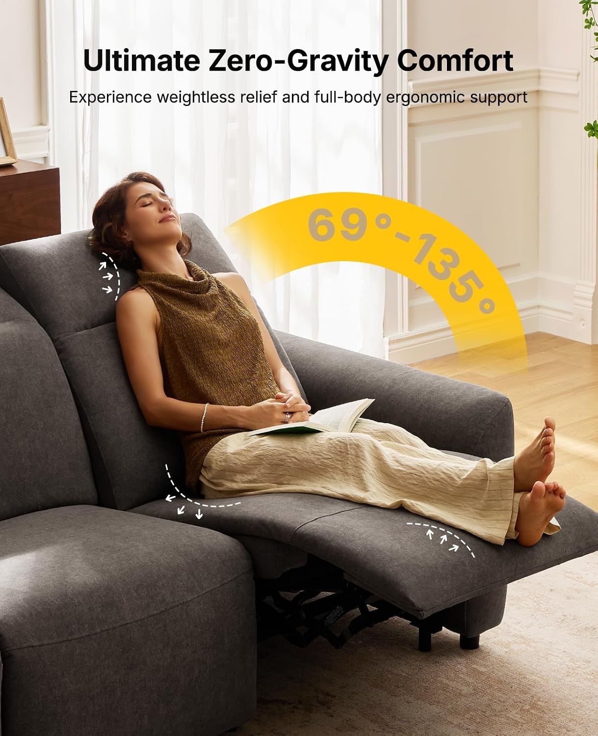 image:imageAmada 95 Power Reclining Sofa Oversized Zero Gravity 3Seater GrayGrey