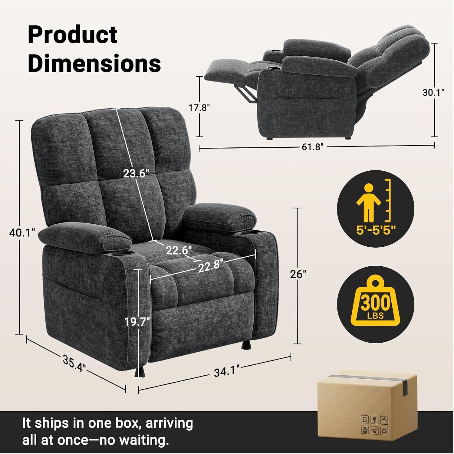 image:imageAmada Power Recliner Chair OneTouch Synchronized Reclining Light GrayDark Gray