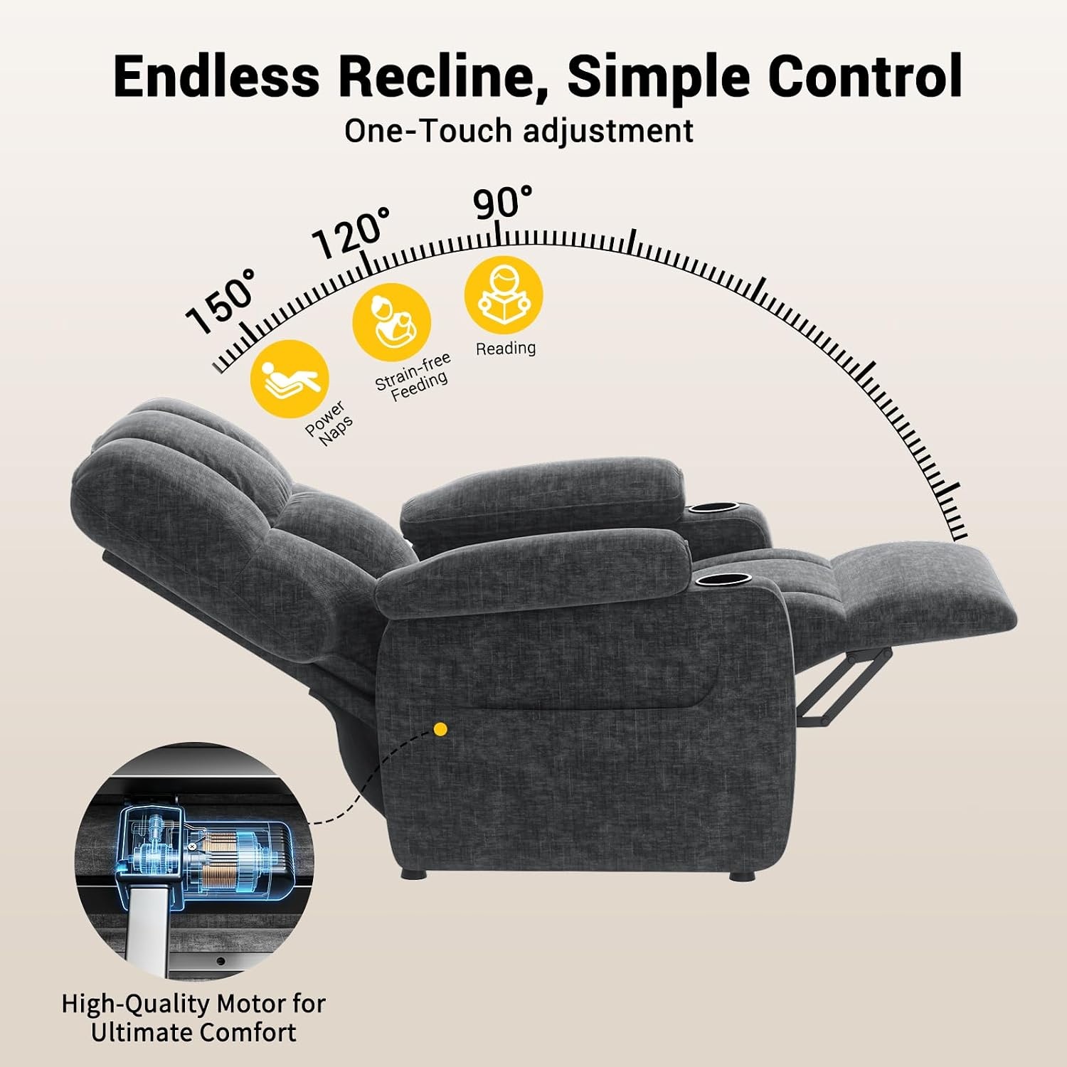 image:imageAmada Power Recliner Chair OneTouch Synchronized Reclining Light GrayDark Gray