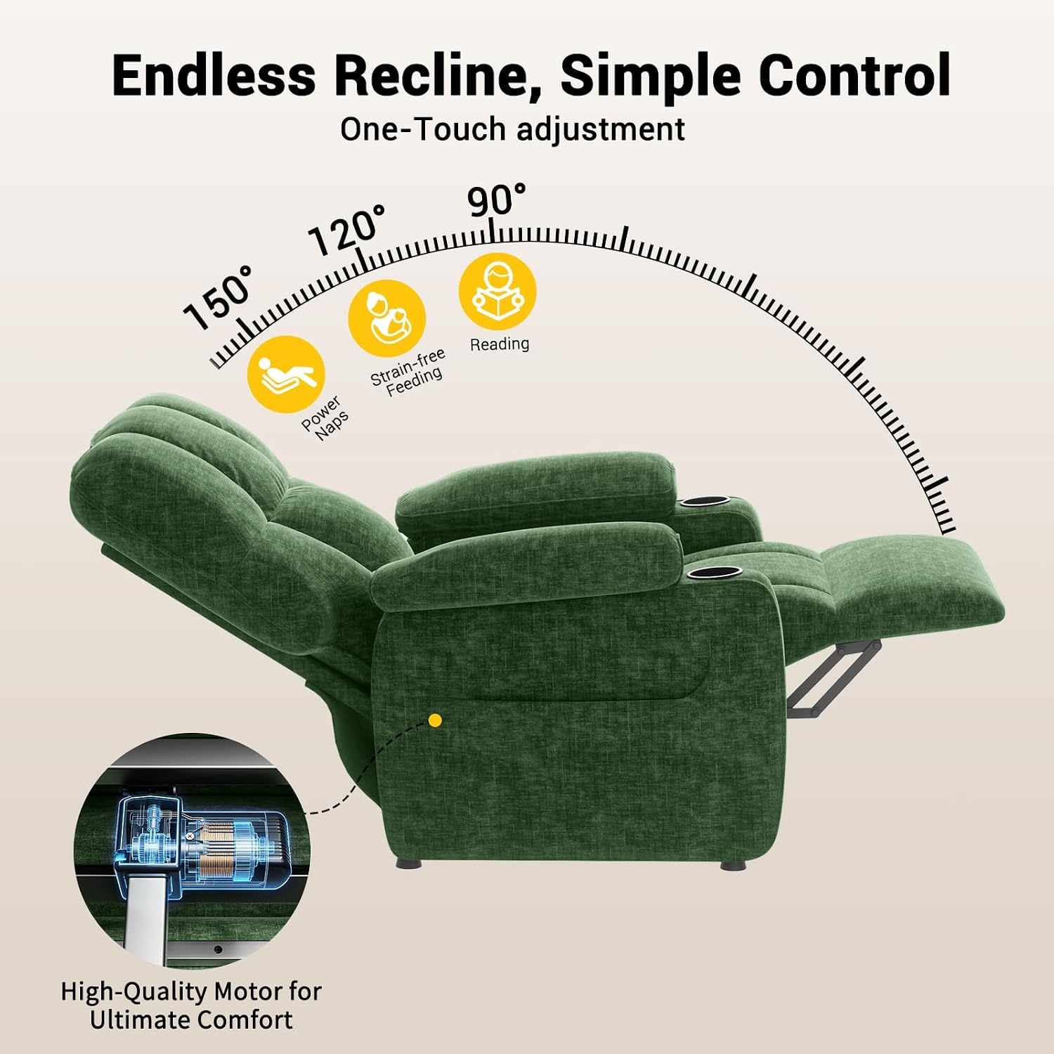 image:imageAmada Power Recliner Chair OneTouch Synchronized Reclining Light GrayGreen