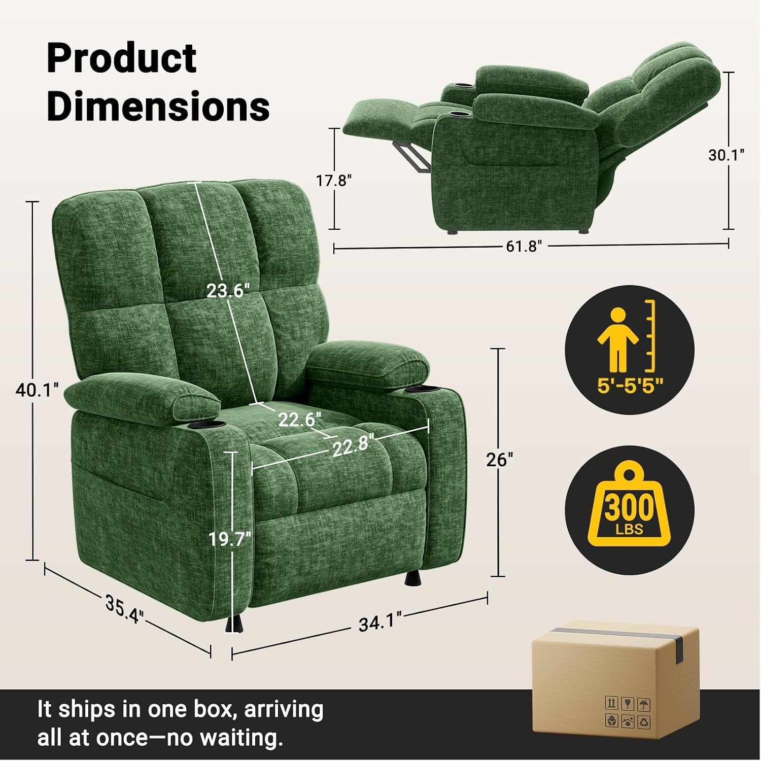 image:imageAmada Power Recliner Chair OneTouch Synchronized Reclining Light GrayGreen
