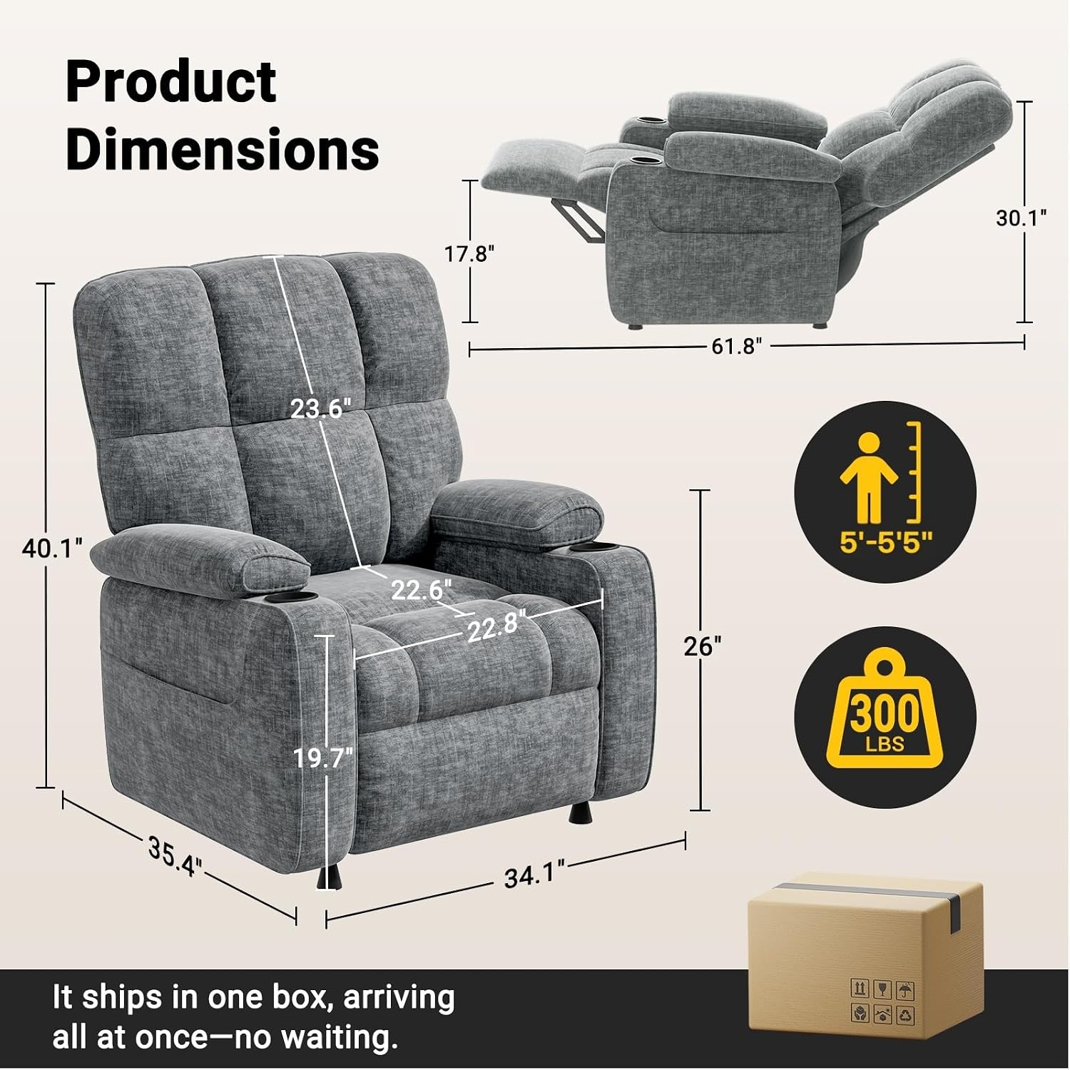 image:imageAmada Power Recliner Chair OneTouch Synchronized Reclining Light GrayLight Gray