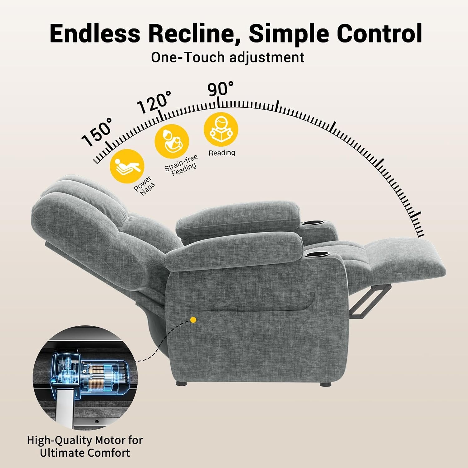 image:imageAmada Power Recliner Chair OneTouch Synchronized Reclining Light GrayLight Gray
