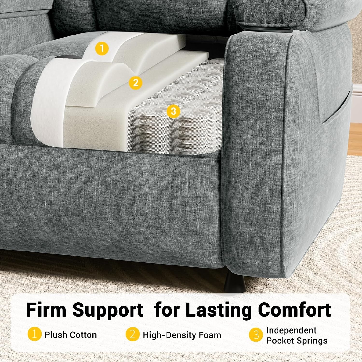 image:imageAmada Power Recliner Chair OneTouch Synchronized Reclining Light GrayLight Gray