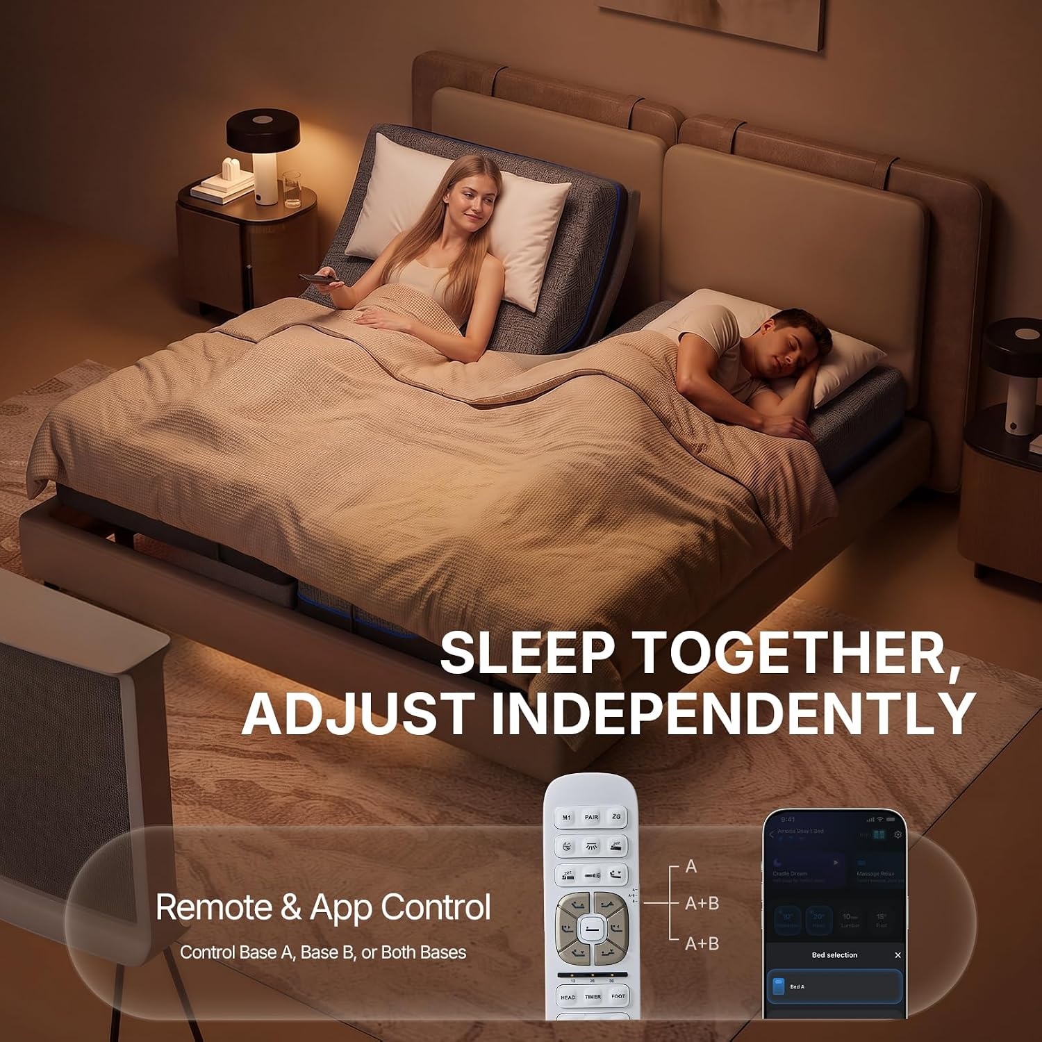 image:imageAmada Split King Adjustable Bed Frame with Lumbar Support and Zero GravitySplit King