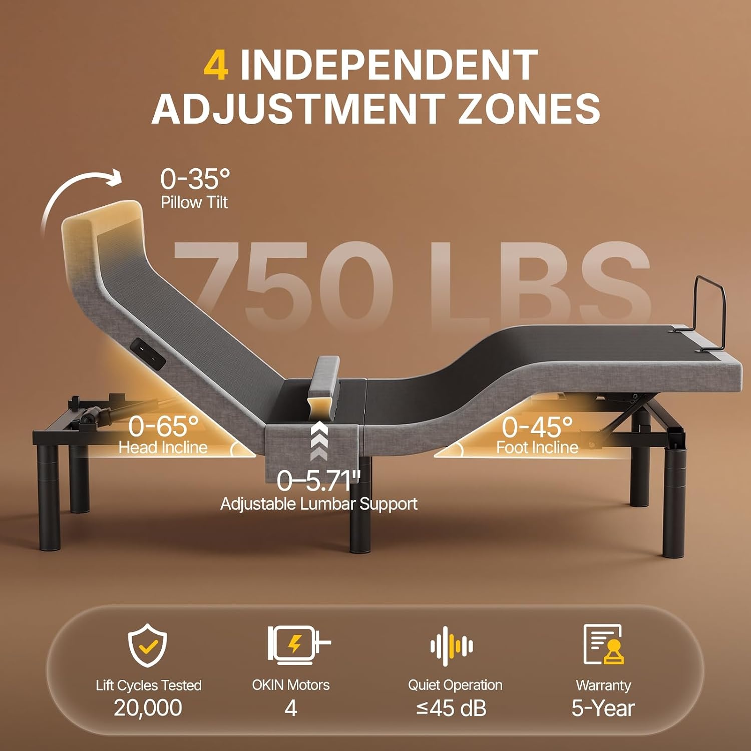 image:imageAmada Split King Adjustable Bed Frame with Lumbar Support and Zero GravitySplit King