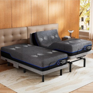 AMADA Twin XL Adjustable Bed Frame with 14″ Mattress and Lumbar Support(Split King)